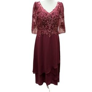 JJ’s House Beaded Lace & Chiffon Dress – Mulberry, Size US 8 NWT